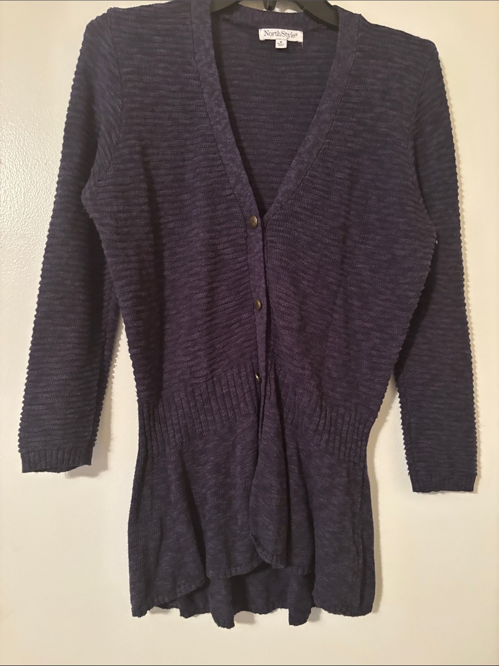 NorthStyle Women's Dark Navy Ribbed V-Neck Cardigan